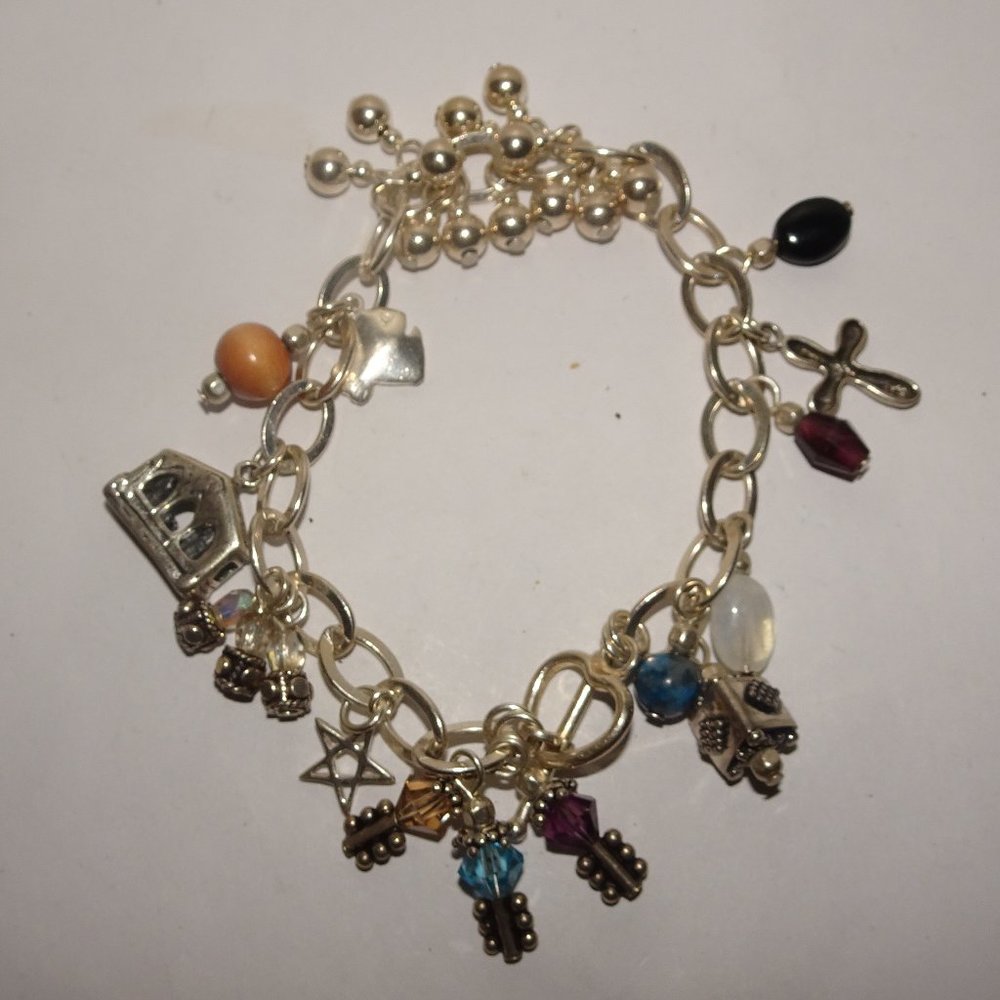 925 Sterling Silver Multi Charm Toggle Bracelet - image 1